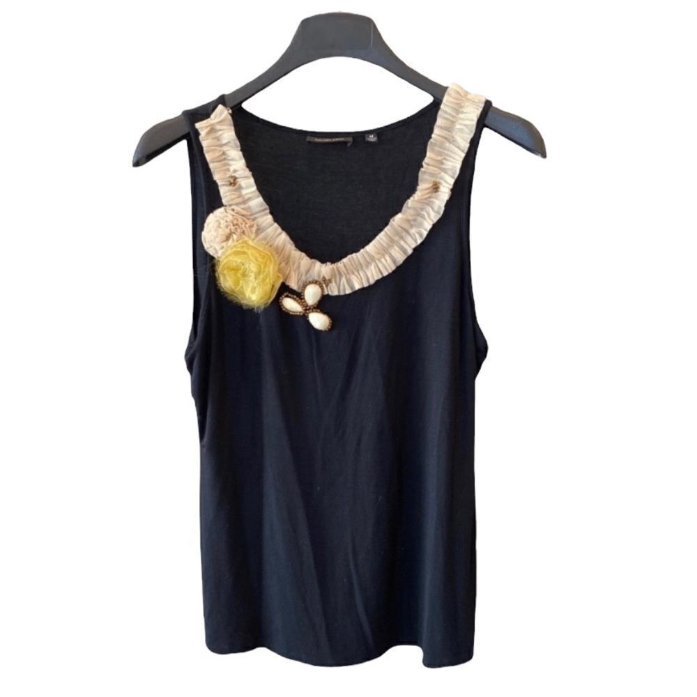 SAKS Fifth Avenue Flower Detail Tank, Black, M